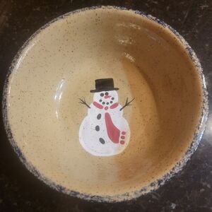 Holiday 1996 Bath&Body Works Brown Speckled Stoneware Snowman 10" Serving Bowl